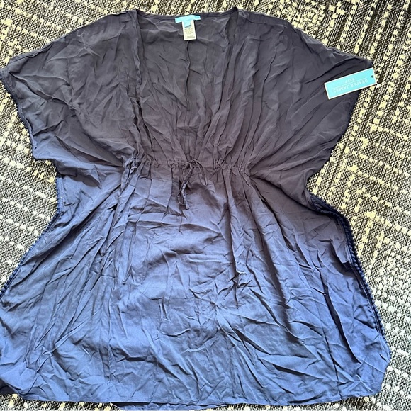 Draper James Navy Swim Sarong Coverup, Beachwear XS Kimono Drawstring V neck - Picture 10 of 11